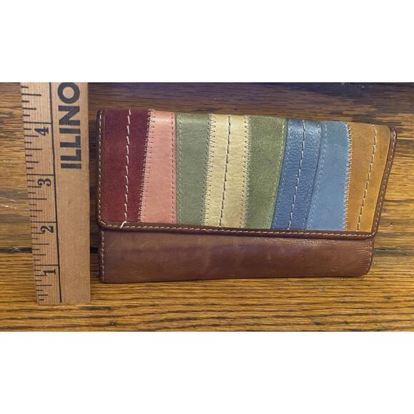 Fossil Leather Beige Multicolor Checkbook Wallet Full Size - Picture 5 of 6